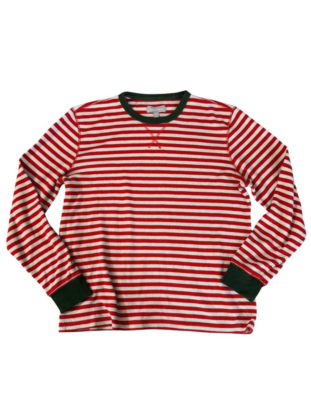 Nordstrom Holiday Striped Waffle Knit Thermal Long Sleeve Top Red Green